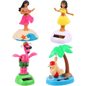 4 Упаковки Танцевальной игрушки Hula Girl на солнечной энергии, автомобиль Flamingo, кукла-танцовщица с качающейся головой