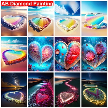 AB Diamond Painting Love Heart 5D DIY Алмазная вышивка, Мозаика с приморским пейзажем, Набор для вышивки крестом, Украшение для дома, подарок ручной работы