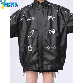 YICIYA куртка бомбер женская гоночная университетская кожаная Куртка Мотоциклетная американская Оверсайз y2k Винтажная Летняя бейсбольная куртка Пальто