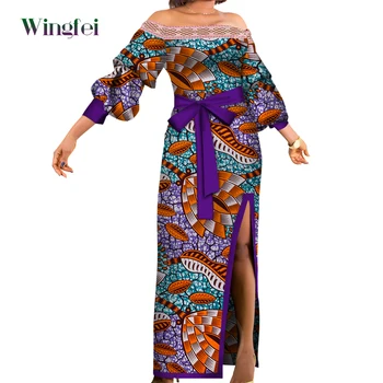 Африканские платья Bazin Riche для женщин, Сексуальные Платья с вырезом лодочкой, Африканская традиционная одежда Дашики, Вечерние платья WY3304