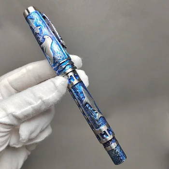 Высококачественная ручка из сплава T-itanium ручной работы, ручка для подписи с резьбой в виде животных, авторучка, коллекция креативных подарков
