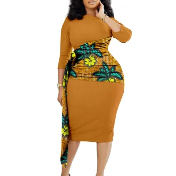 Женские платья с африканским принтом, V-образный вырез, рукав 3/4, пояс, приталенное вечернее платье большого размера, традиционная одежда в стиле дашики