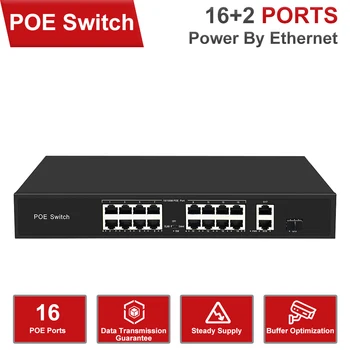 Коммутатор Anpviz 16 + 2 Порта POE С 16 портами POE, 2 Гигабитными восходящими каналами питания 1 * 100 Мбит/с SFP Для IP-камеры и беспроводной точки доступа, IP-телефона
