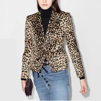 Короткие женские блейзеры с объемным леопардовым принтом, новинка осени 2023, универсальное модное тонкое женское пальто с длинными рукавами
