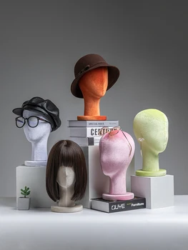 Модный женский парик, абстрактный дисплей головы манекена, голова манекена с длинной шеей, разноцветная бархатная подставка для кепки