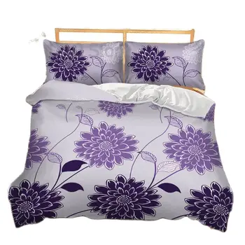 Модный комплект постельного белья с Подсолнухом, Фиолетовый цвет, цветочный Пододеяльник, Наволочки, Размер Twin Queen, красивая кровать 3 шт.