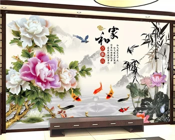 Обои на заказ Beibehang резьба по нефриту пион пейзажная живопись ТВ фон Гостиная в китайском стиле спальня 3D обои