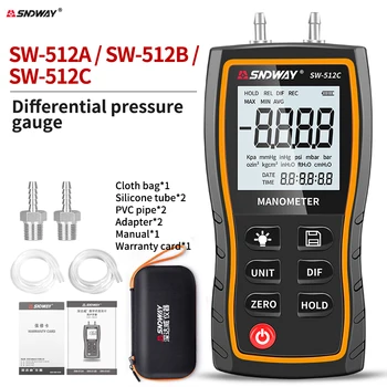 Цифровой Манометр SNDWAY Серии SW-512, Манометр давления воздуха с разрешением ±103,42 кПа, Набор Инструментов для измерения перепада давления воздуха с разрешением 0,01