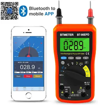 Цифровой мультиметр BT-90EPD Автоматический диапазон Avometer DMM 4000 отсчетов с приложением для мобильного телефона Bluetooth Автоматическая подсветка, крышка, Гц, Рабочий цикл